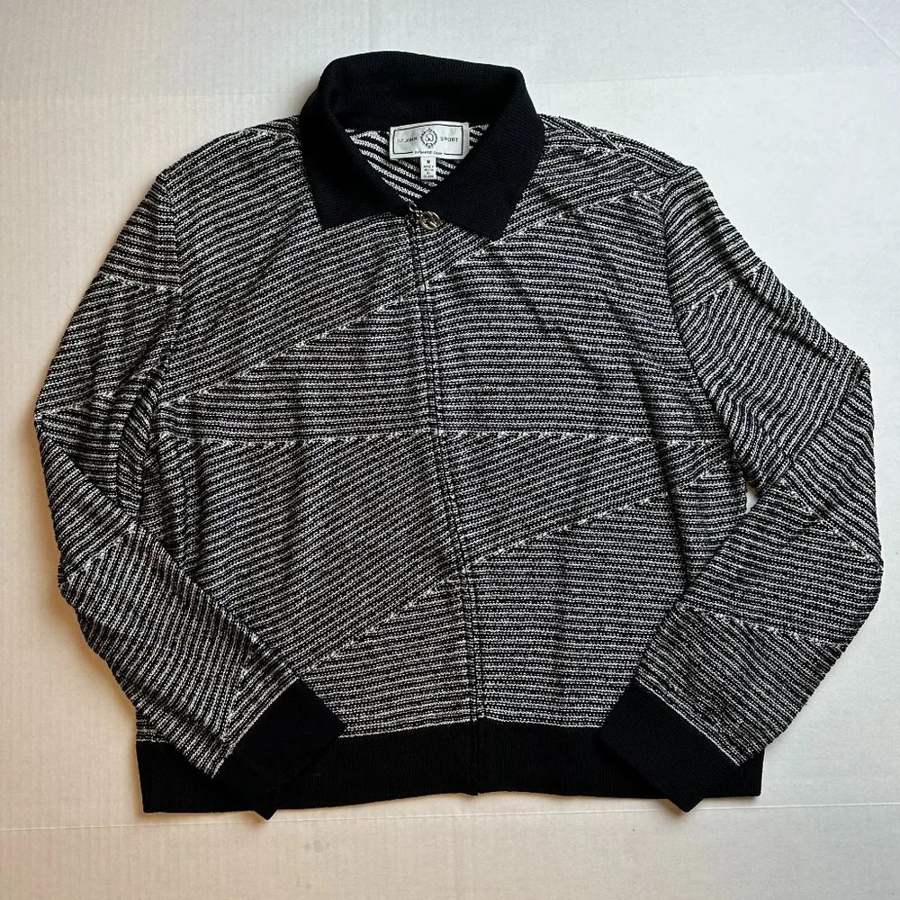 St John Sport Women's Studded Knit Sweater Wool Blend Striped Santana Size M - Picture 2 of 5